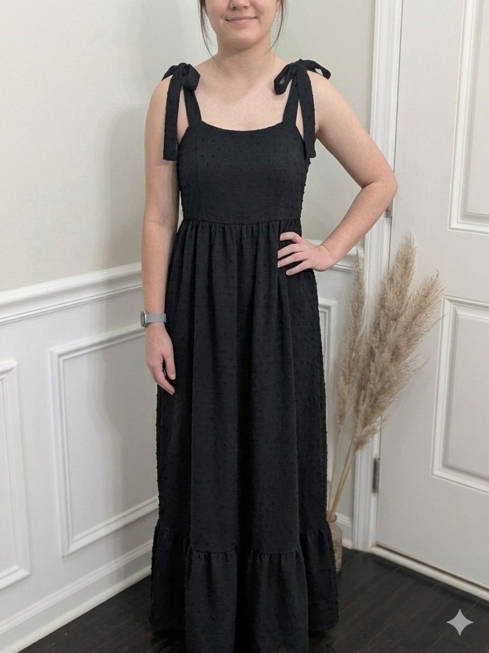 SO Black Tie-Shoulder Maxi Dress